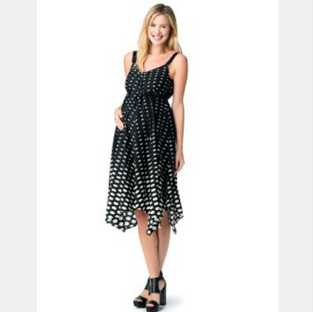NWOT Polka Dot Sleeveless HankyHem Maternity Dress